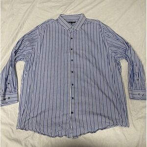 Synrgy Mens 3XL Blue White Striped Button Up Dress Shirt 100% Cotton Long Sleeve